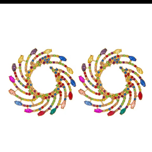 unique Colourful Multicolor Spiral Statement Earrings - Picture 5 of 13